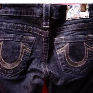 Skinny jeans true religion 25 blue metallic thread Y2K vintage low rise glitter